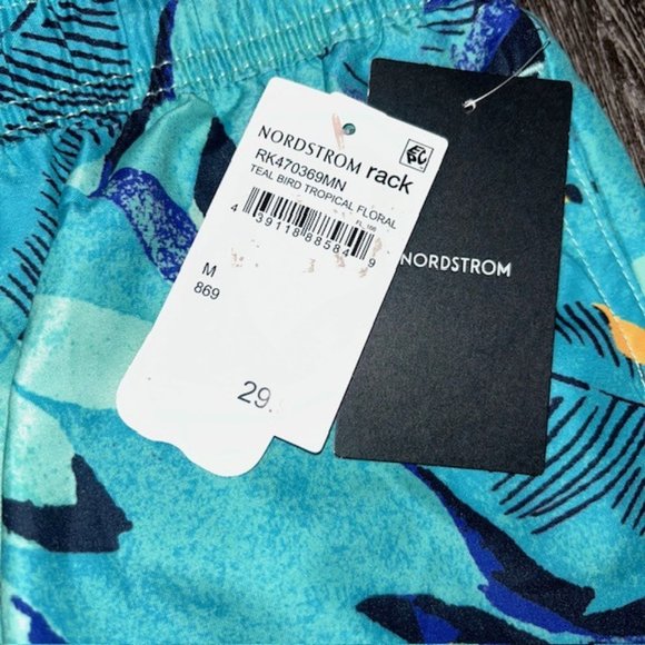 NORDSTROM Men's Tropical Print Board Shorts Size Medium M Teal Yellow Swim NWT - Picture 2 of 4